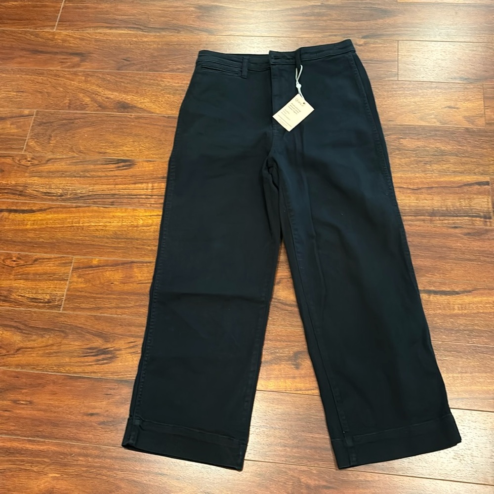 QUINCE High Waist Organic Cotton Stretch Twill Pant (Black)